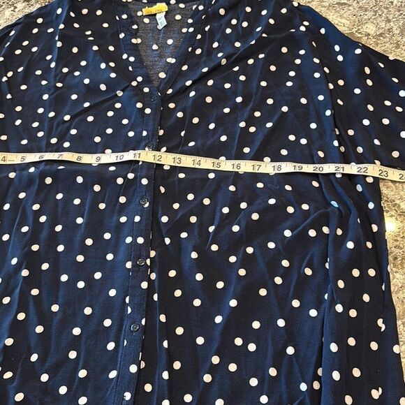 Zara blue white polka dot shirt top 3/4 sleeve Sz S button down - Picture 8 of 10